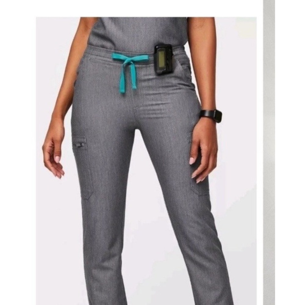 FIGS Yola Scrub Pant TW2000P Women Large PETITE‎  LP Gray Teal Medical Technical